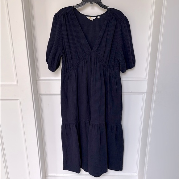 BODEN Jersey Seersucker Midi Cotton Dress V Neck Navy Blue US 12 Regular Large - Picture 4 of 10